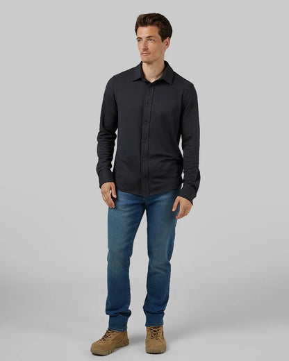 Men's Soft Stretch Knit Long Sleeve Button-Up