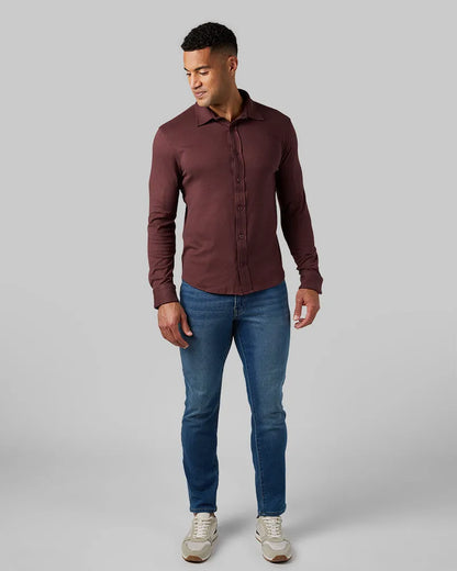 Men's Soft Stretch Knit Long Sleeve Button-Up