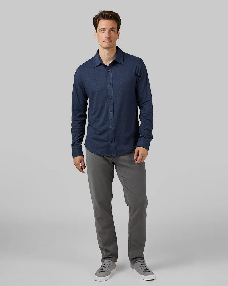 Men's Soft Stretch Knit Long Sleeve Button-Up