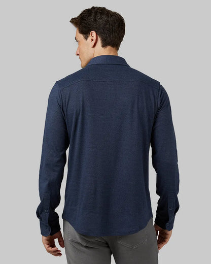 Men's Soft Stretch Knit Long Sleeve Button-Up
