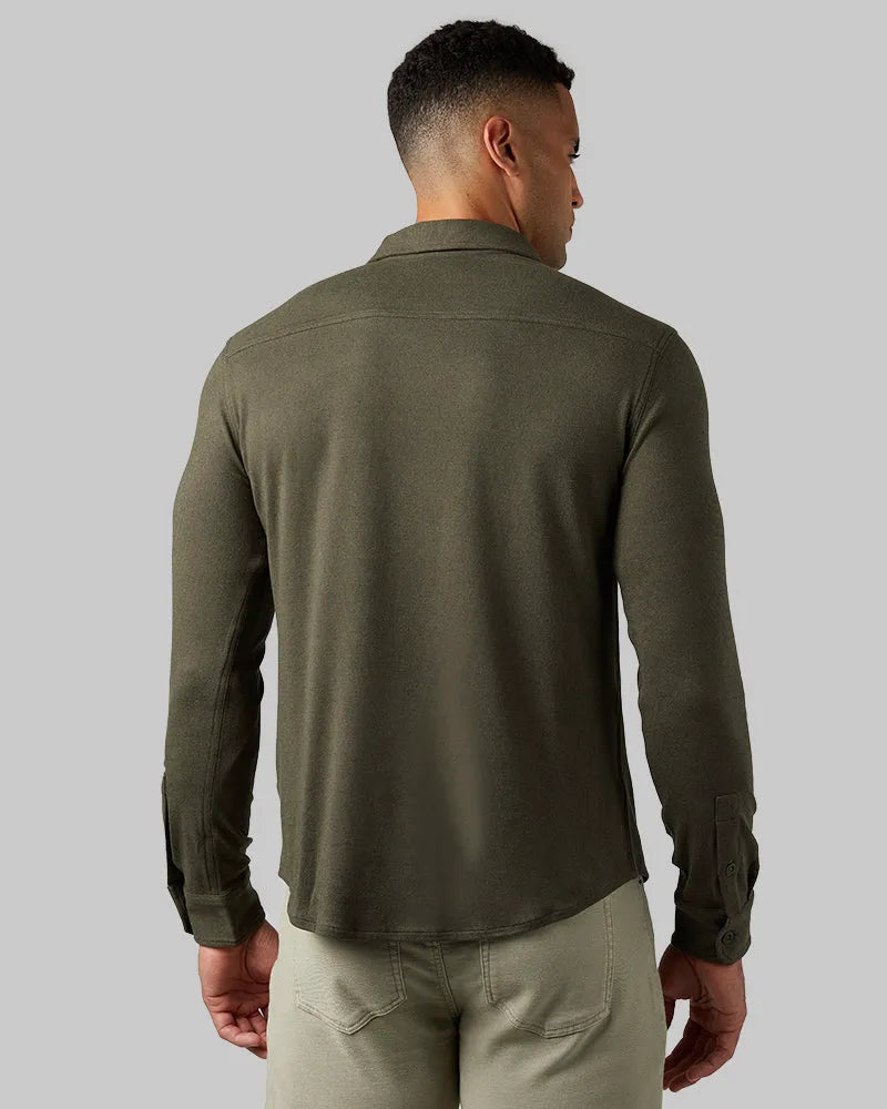 Men's Soft Stretch Knit Long Sleeve Button-Up